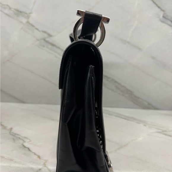 Salvatore Ferragamo Gancini Shoulder Bag in Black Calf Leather - Picture 6 of 12